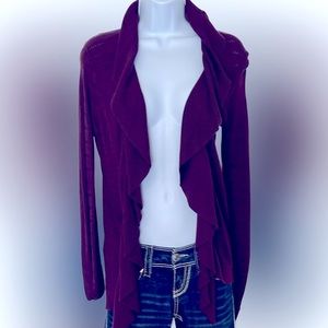 Express ruffle front cardigan. Mauve.Medium